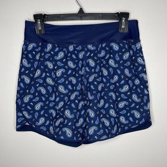 LANDS END Swim Short Womens 2 Navy Paisley Print NEW 5" Comfort Waist Pockets - Picture 1 of 7